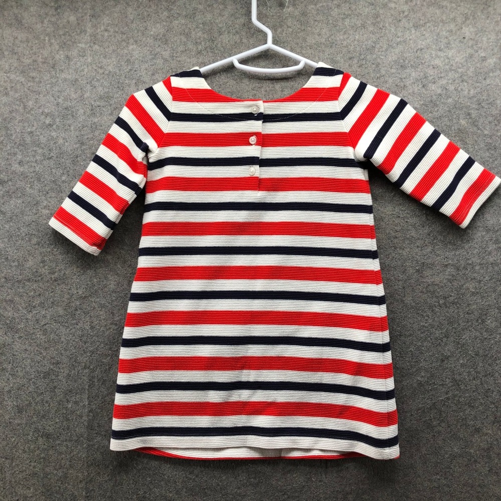 Janie and Jack Striped Knit Dress Girls 4T Red Navy White Nautical Ruffle Casual - Picture 2 of 7